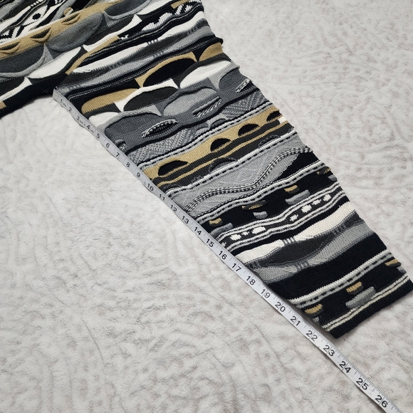 Vintage Men 3D Knit Grandpa Sweater SizeXL  90s Retro Cozy Heritage Black Grey - Picture 12 of 16